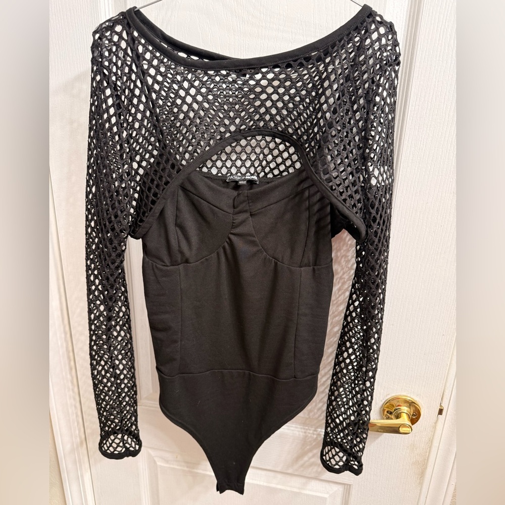 Fashion Nova Black Mesh Detail Top